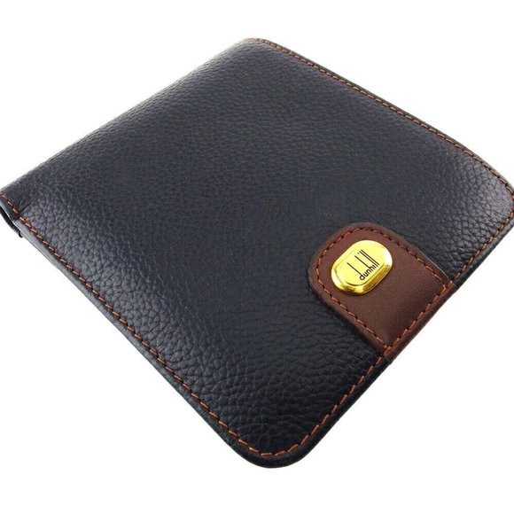 DUNHILL Bi -fold Wallet Logo Plate Leather Authentic - Picture 3 of 11